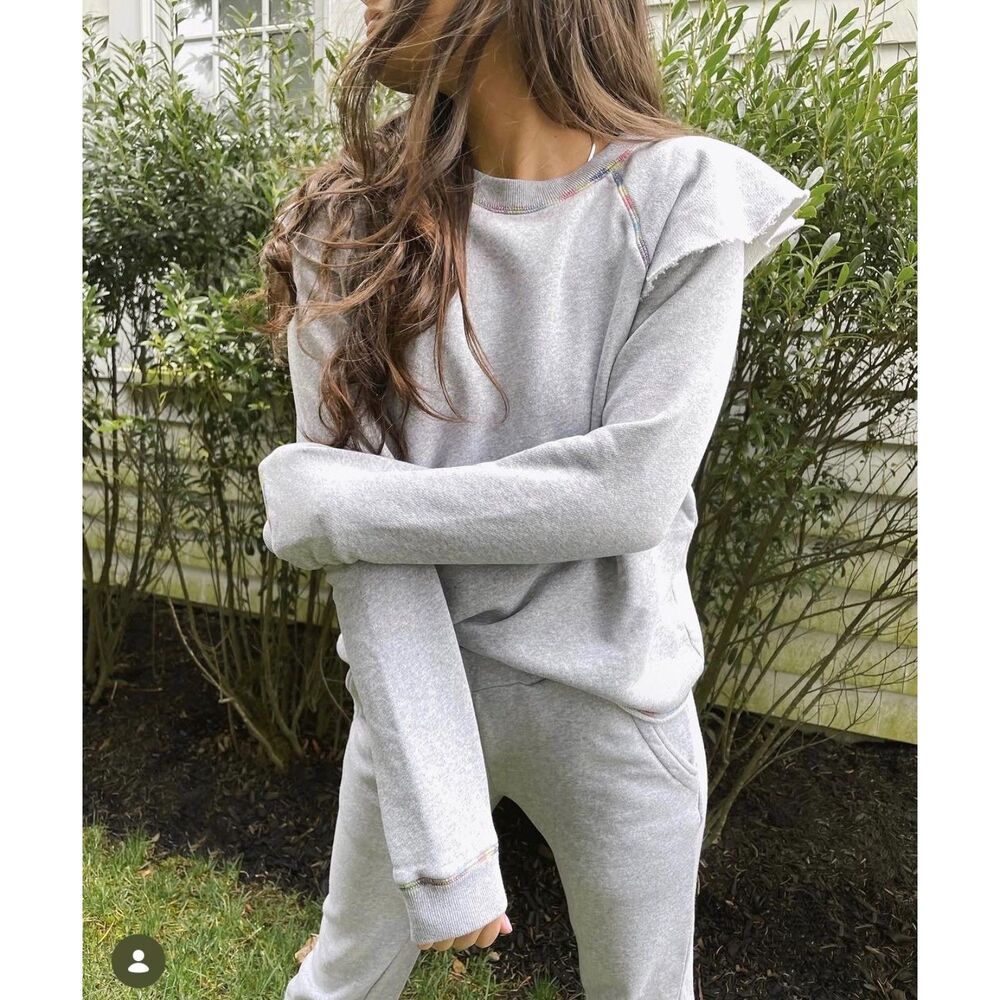 Something Navy Meghan Ruffle Shoulder Sweatshirt Gray Women's S